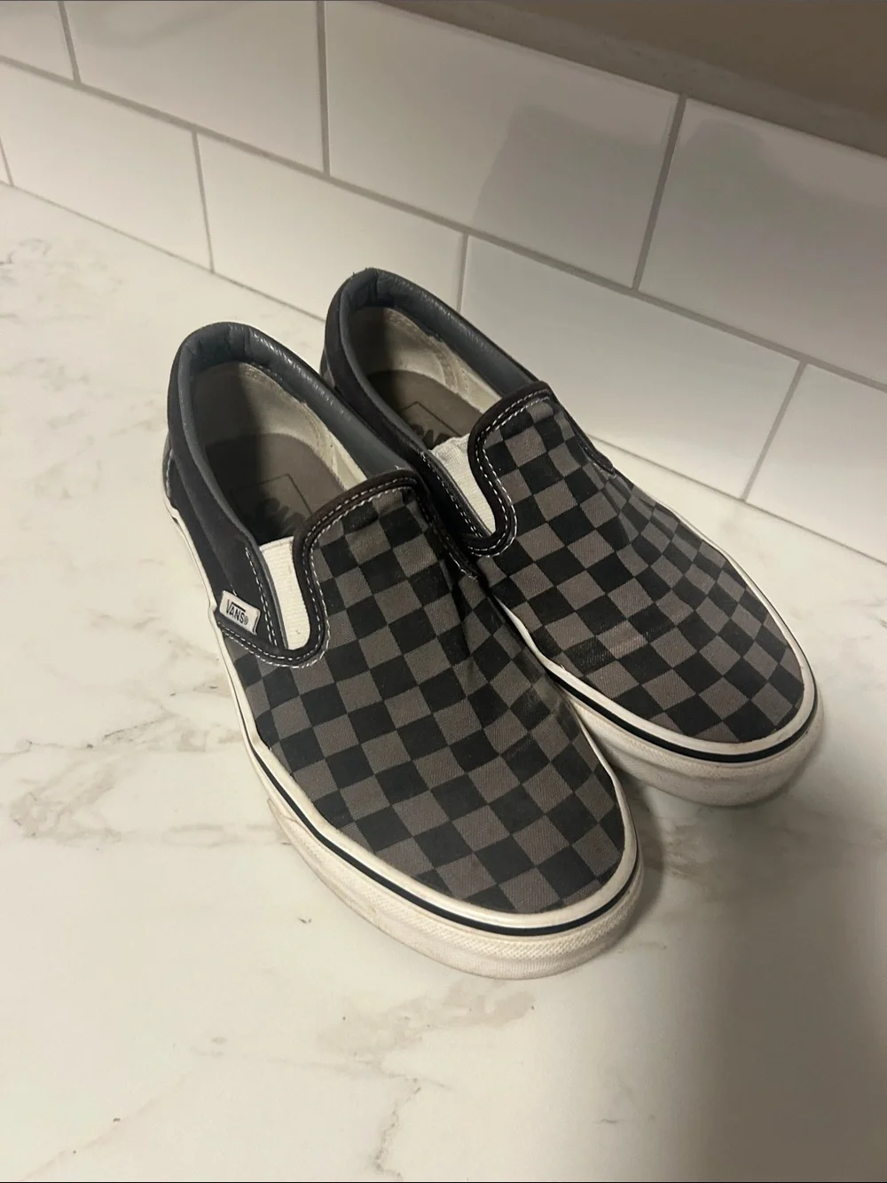 Vans Kids Checkerboard Slip-On Sneakers - Black and Gray